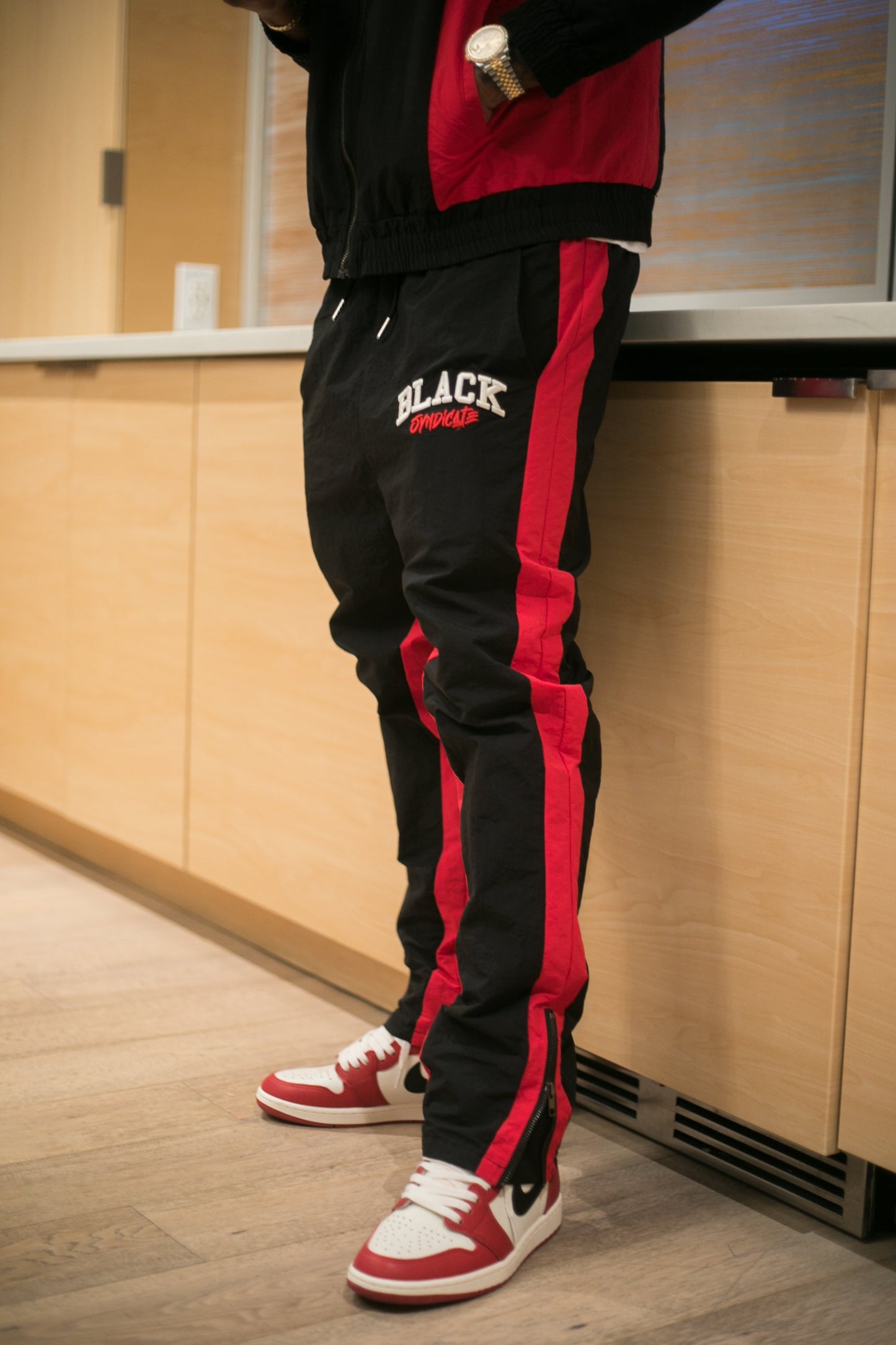 “Black Syndicate” Nylon 3D Embroidered Flare Track Pants
