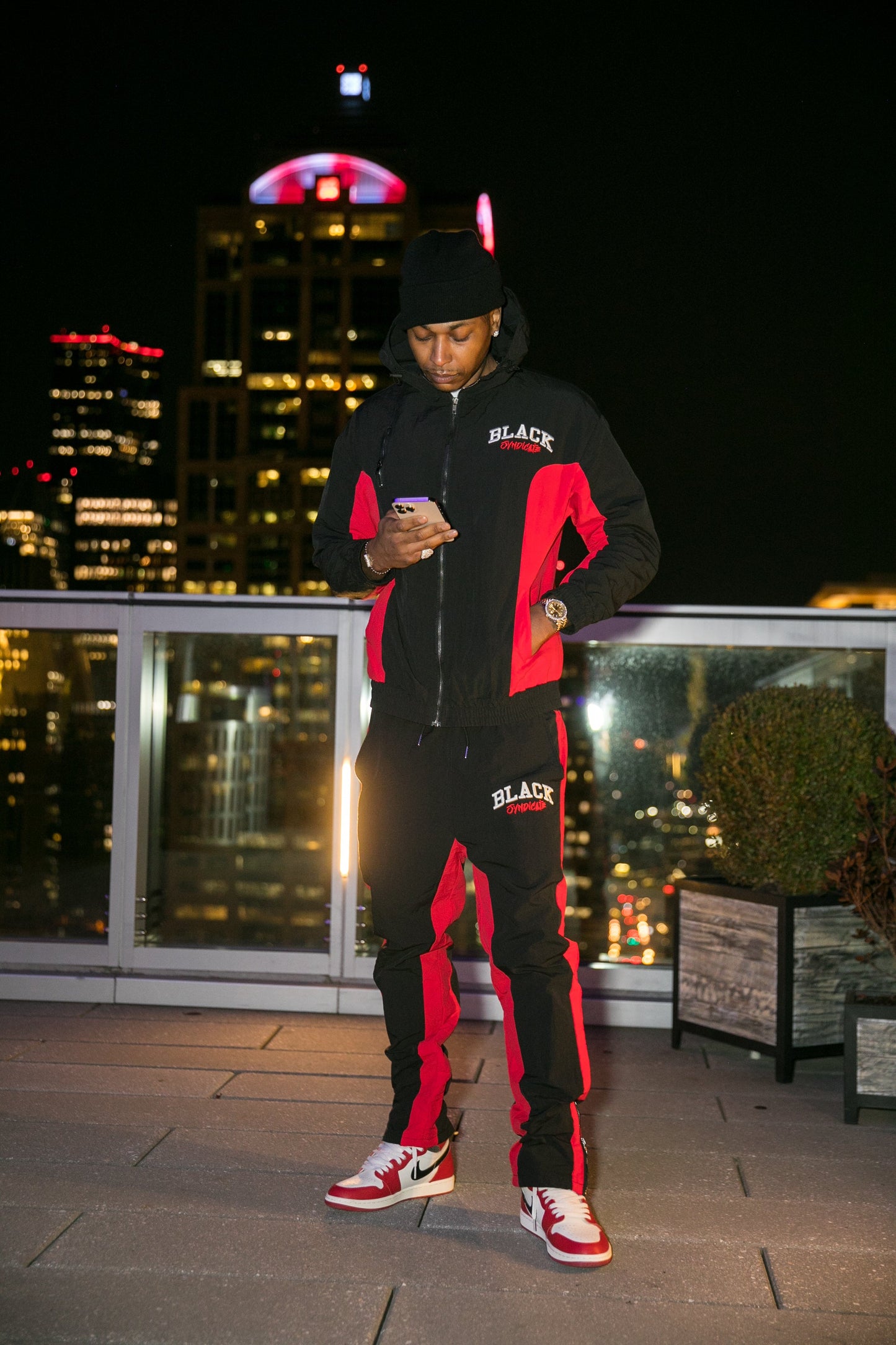 “Black Syndicate” Nylon 3D Embroidered Track Jacket